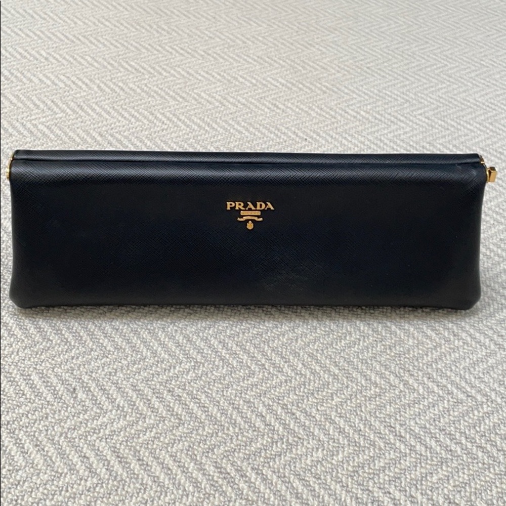 PRADA East West Frame Clutch in Black Saffiano and Gold Tone Hardware - Picture 10 of 14